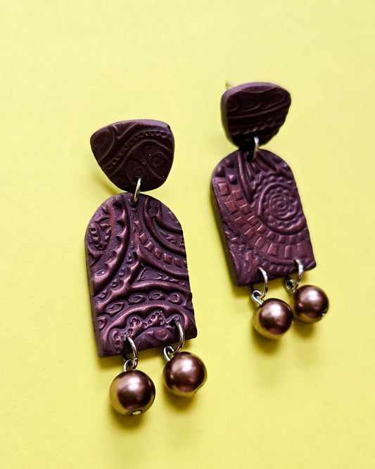 Chocolate Espresso Earrings, paisley texture