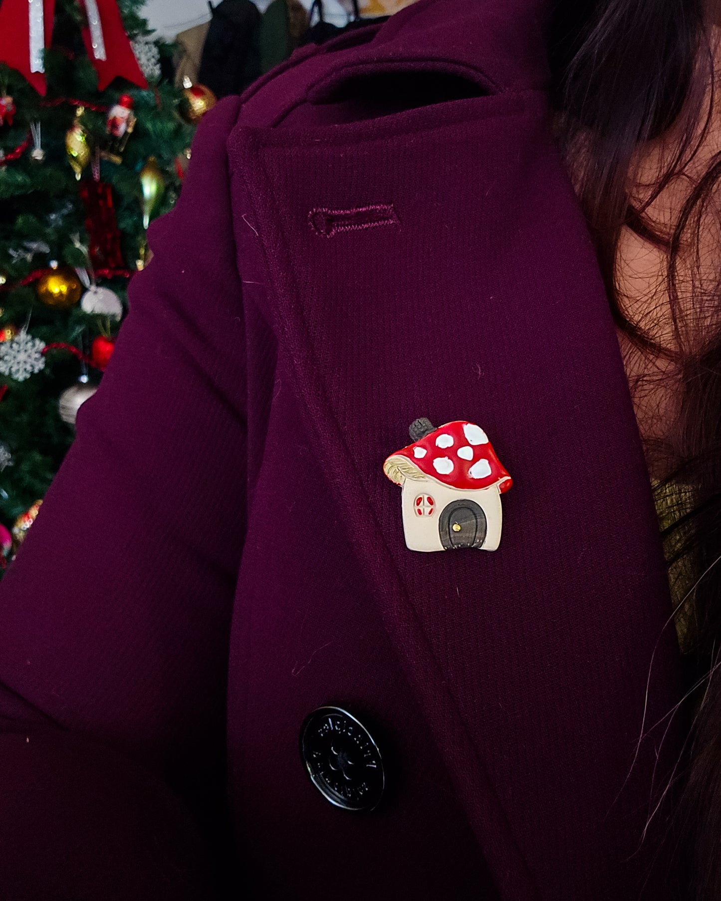 Handsculpted Mushroom House brooch/pin