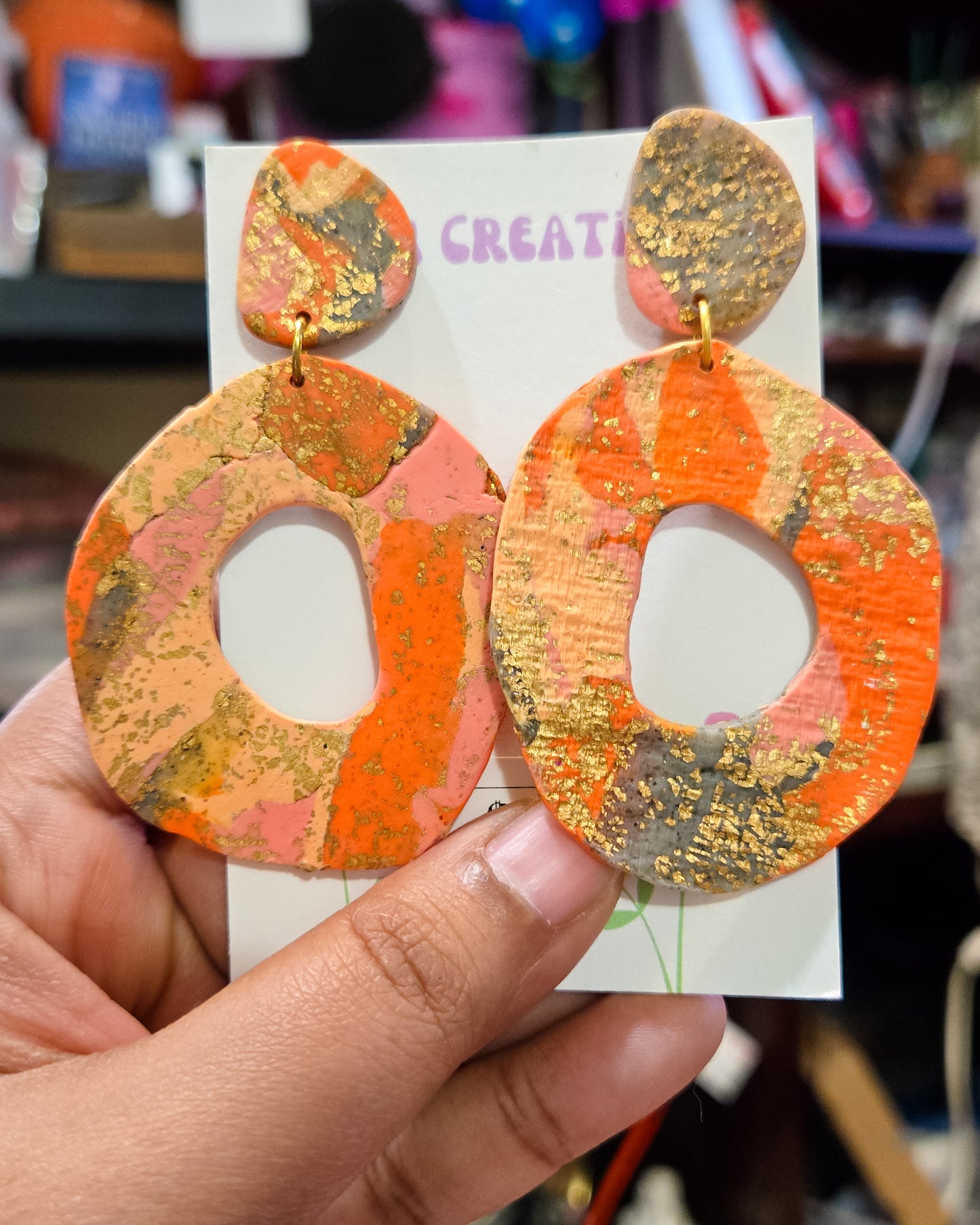 Boho Gold Orange Statement Earrings