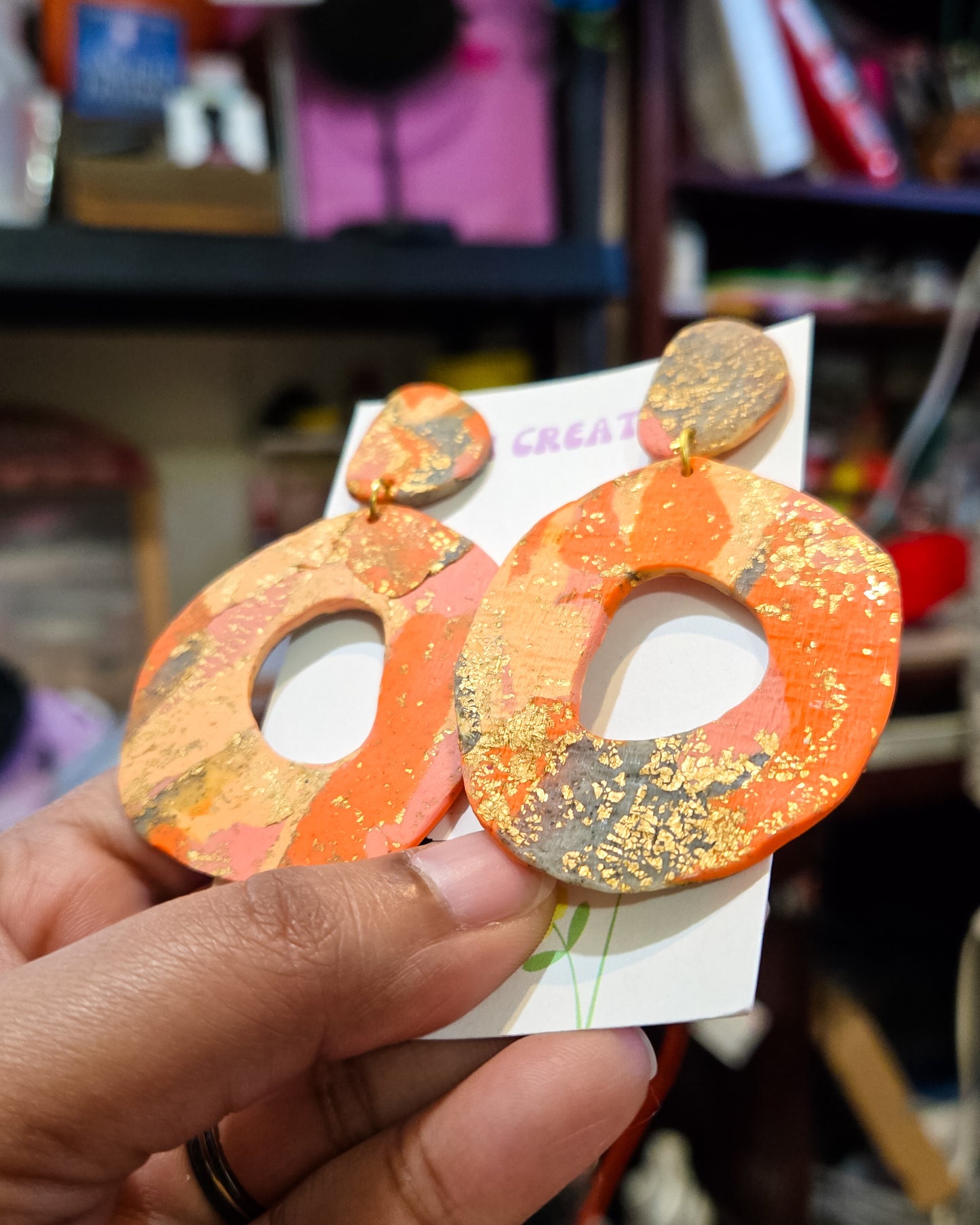 Boho Gold Orange Statement Earrings