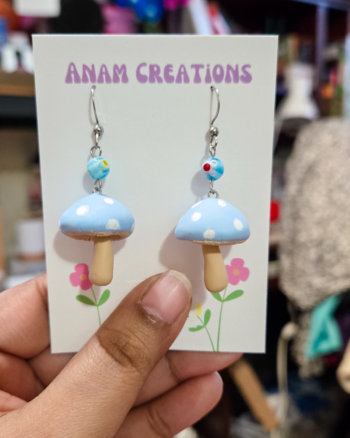 Baby Blue Mushroom Earrings, lily allen inspired