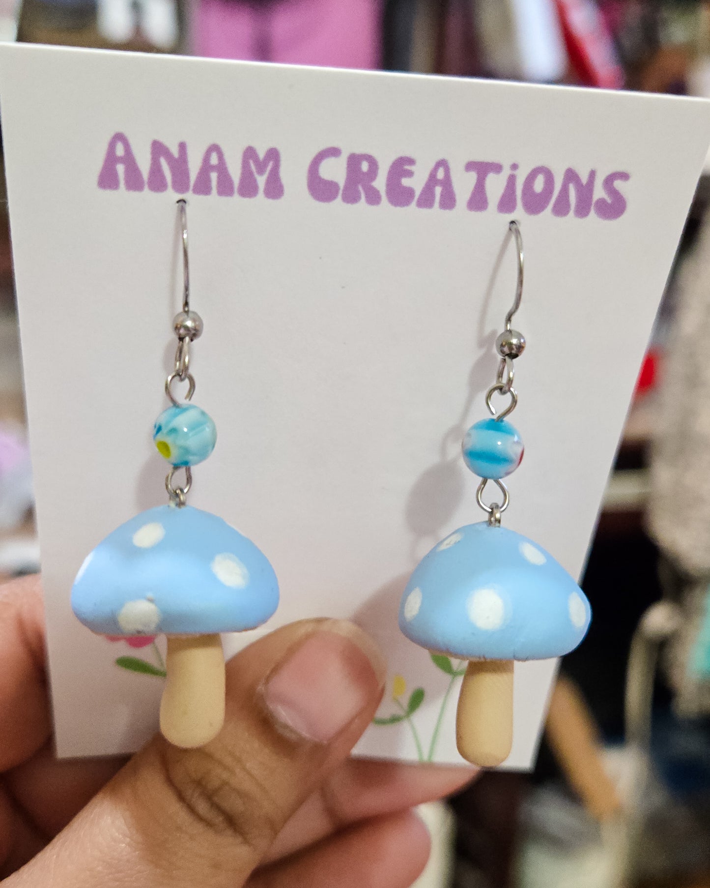 Baby Blue Mushroom Earrings, lily allen inspired