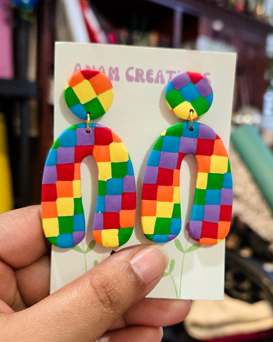 Rainbow Checkerboard Earrings, THREE different pairs available