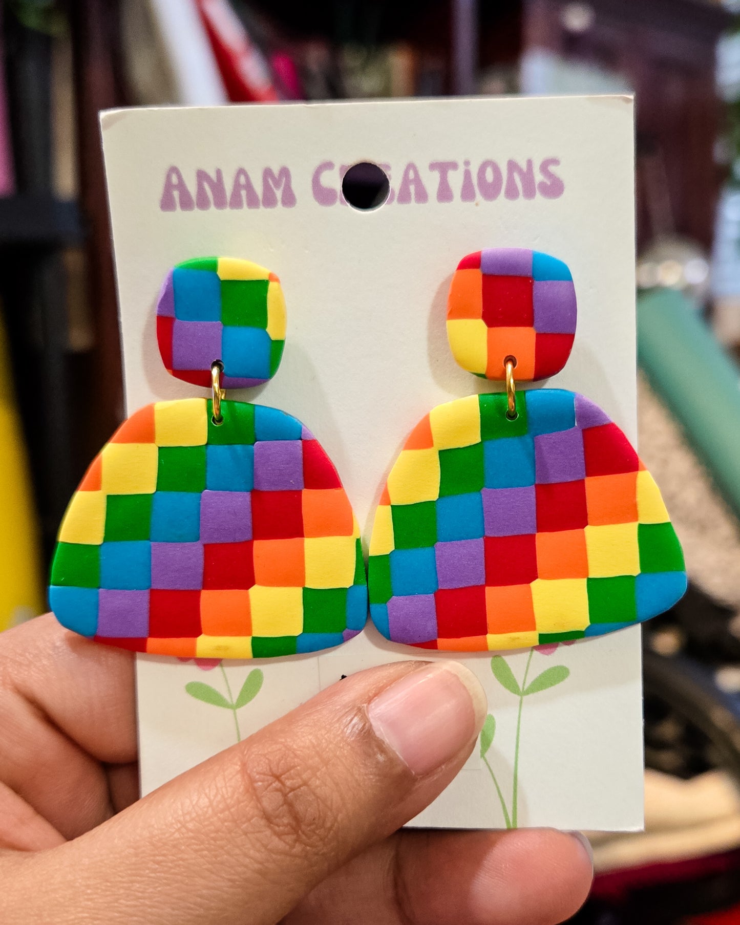 Rainbow Checkerboard Earrings, THREE different pairs available