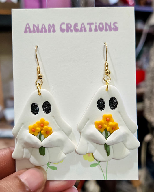 Ghost Holding Flowers Earrings
