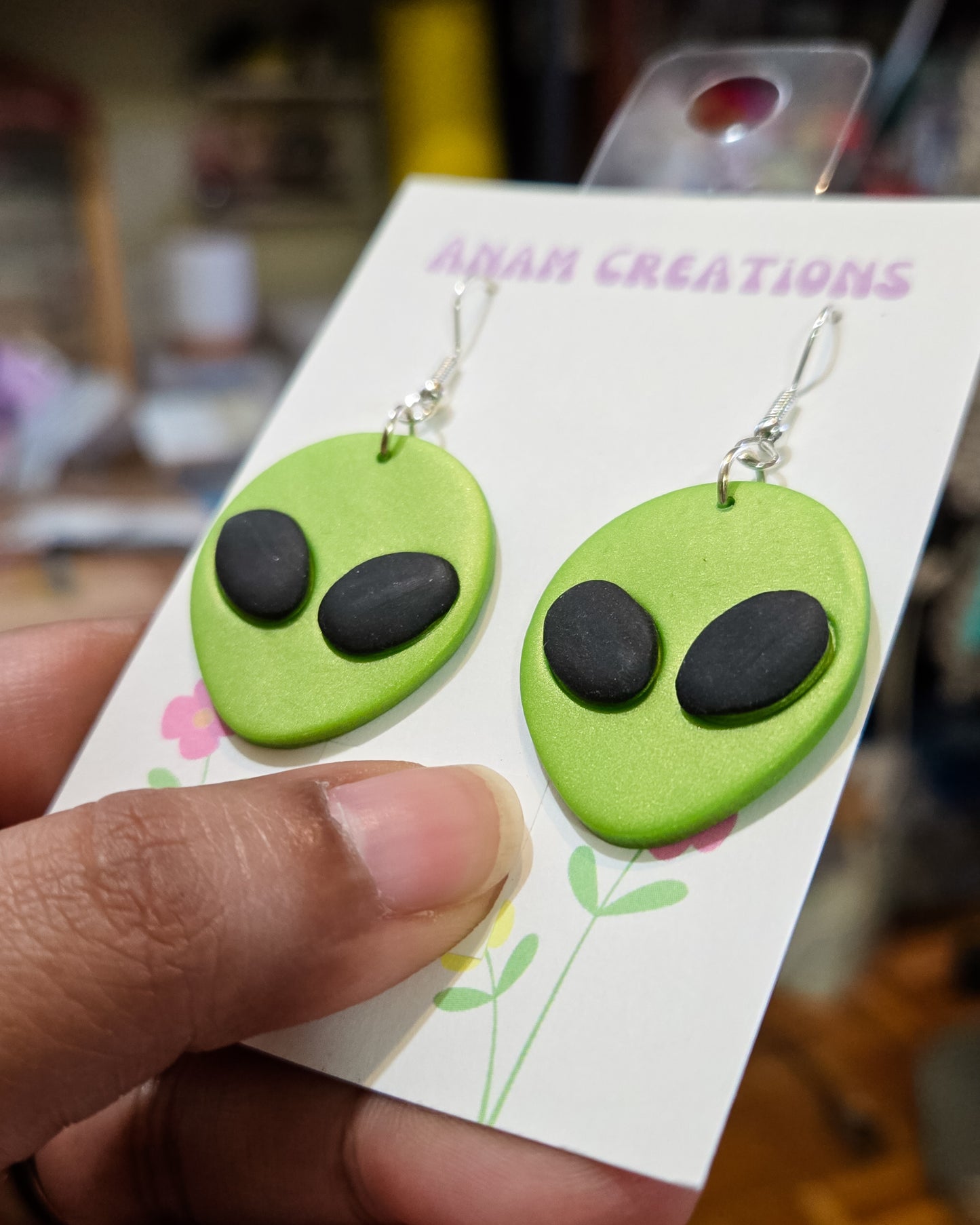 Green Alien Head Earrings