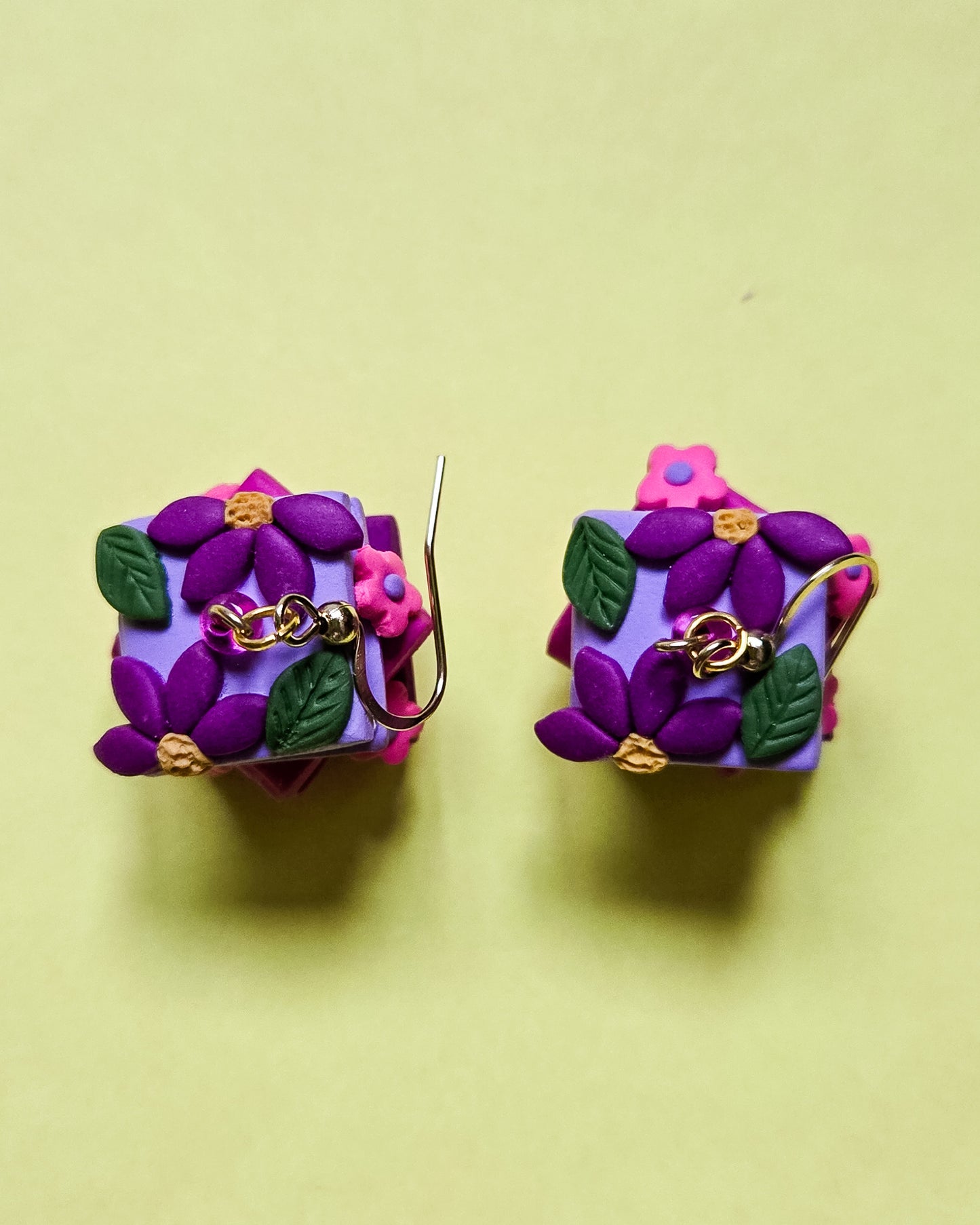 Handsculpted Floral Bookstack earrings with beads