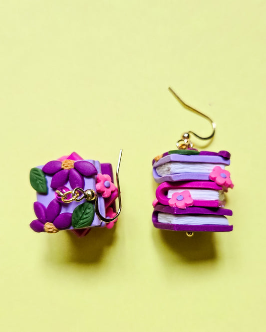 Handsculpted Floral Bookstack earrings with beads