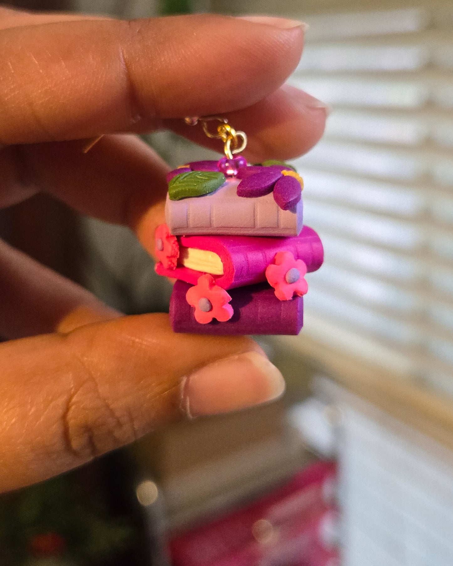 Handsculpted Floral Bookstack earrings with beads