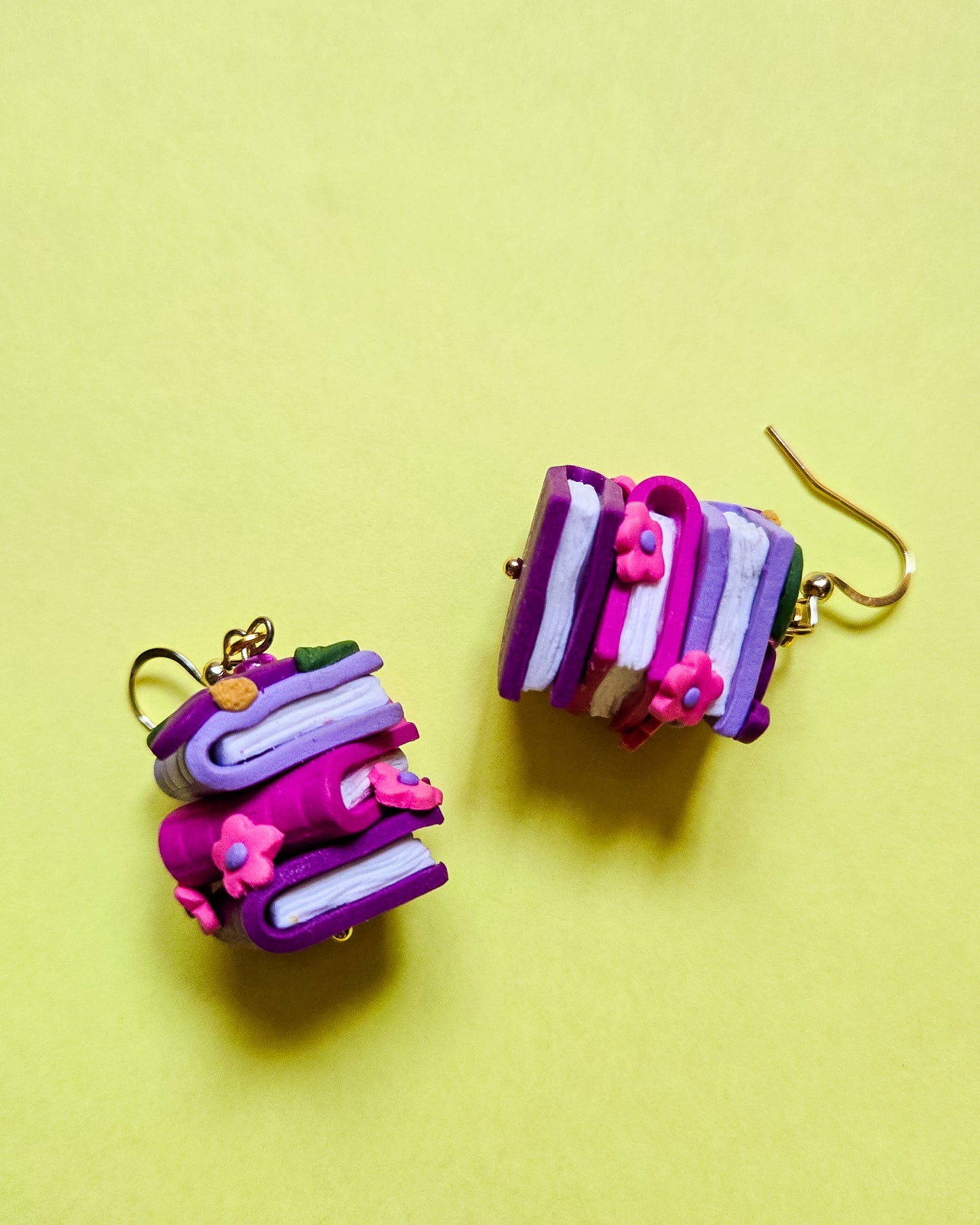 Handsculpted Floral Bookstack earrings with beads