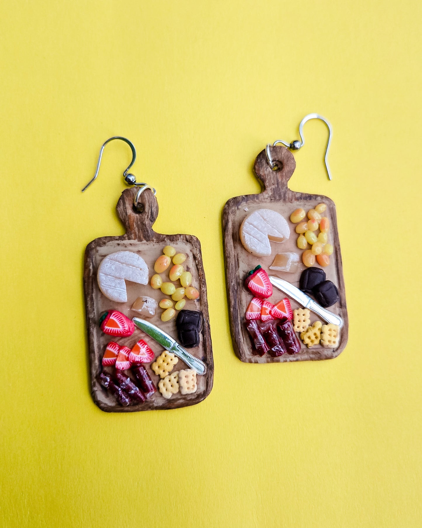 Charcuterie Board Earrings, completely handsculpted