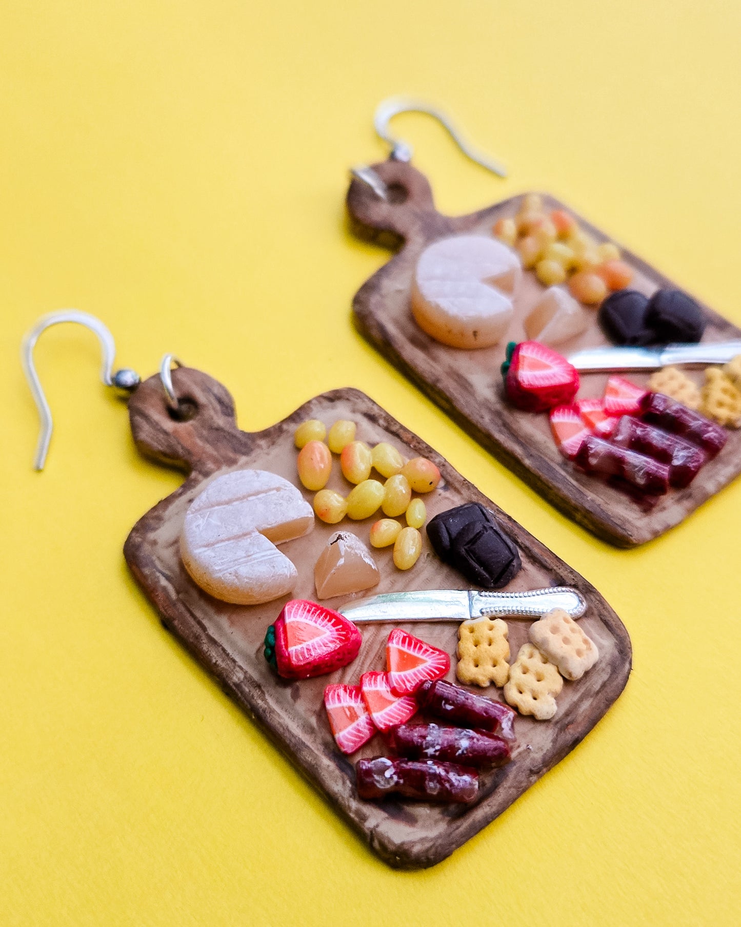 Charcuterie Board Earrings, completely handsculpted