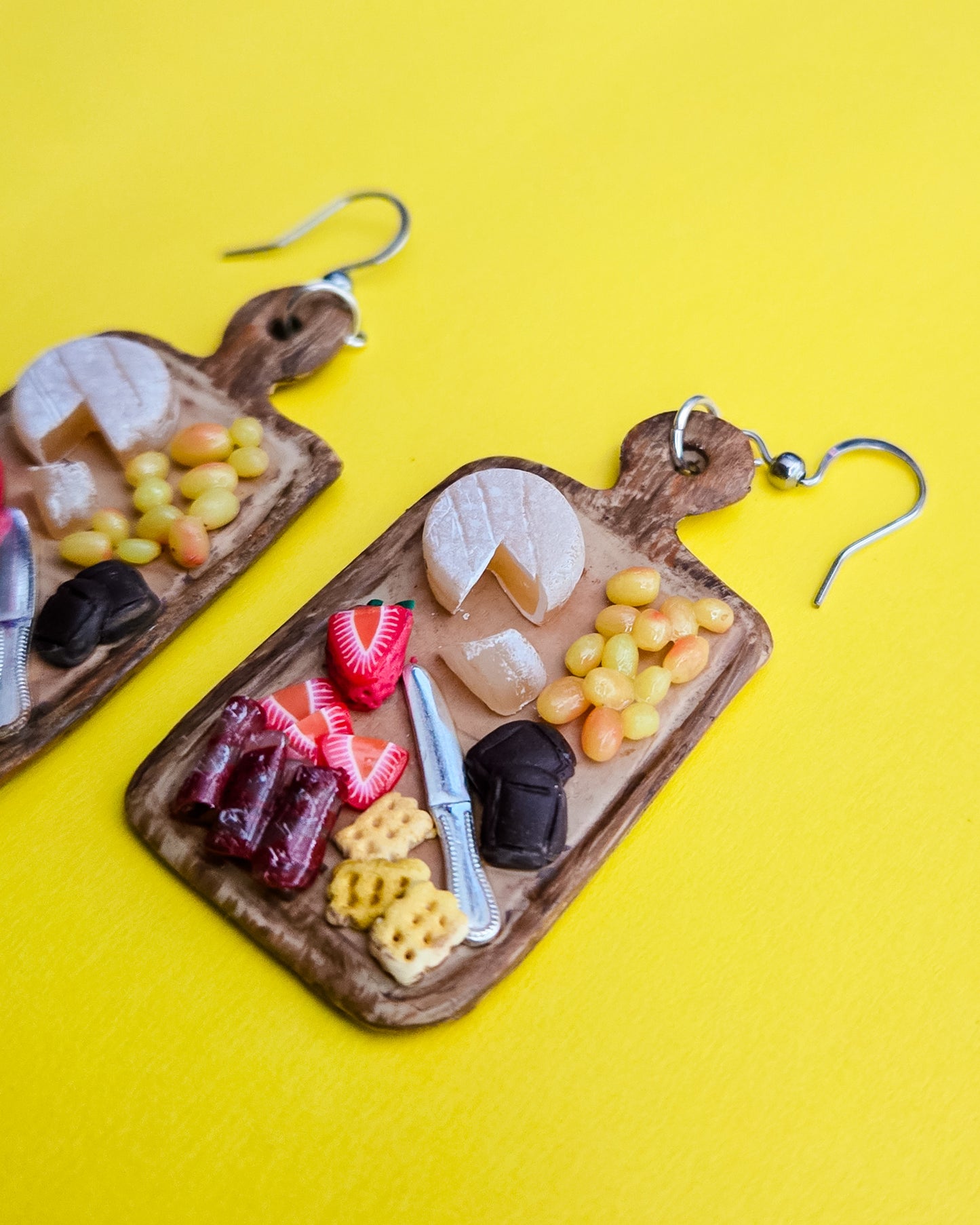 Charcuterie Board Earrings, completely handsculpted