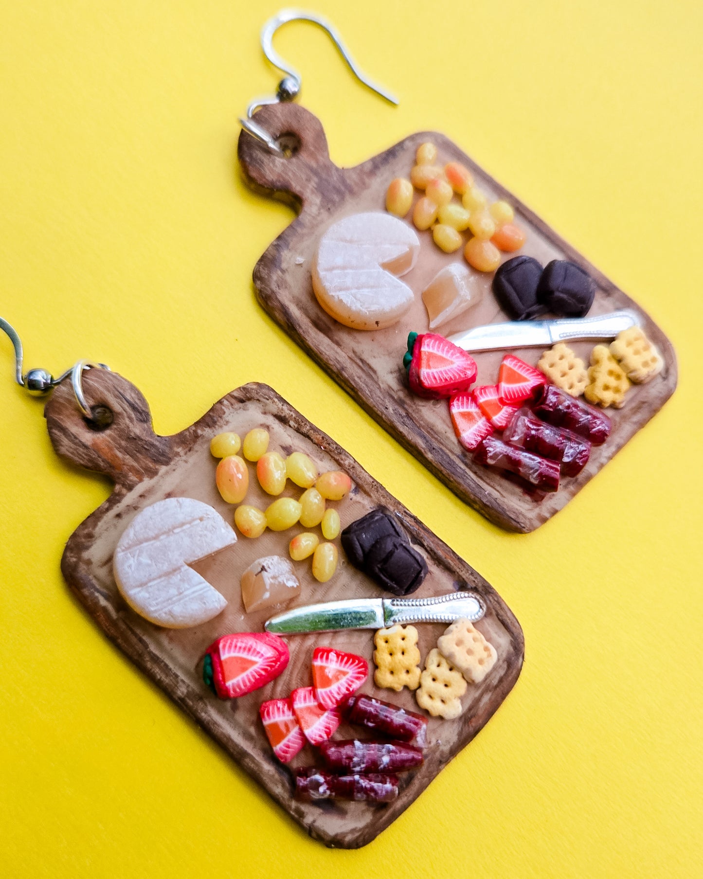 Charcuterie Board Earrings, completely handsculpted