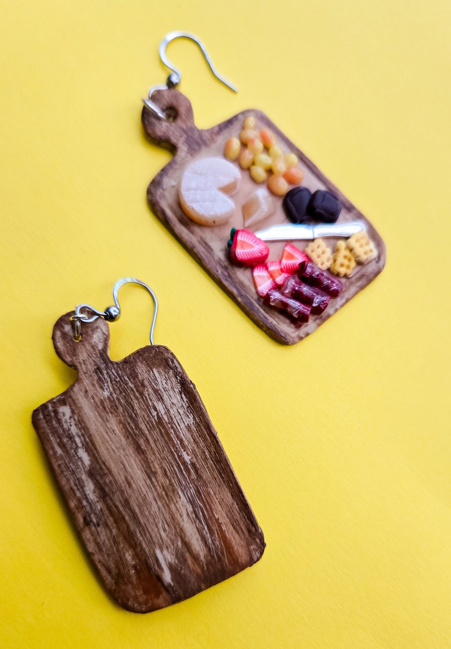 Charcuterie Board Earrings, completely handsculpted