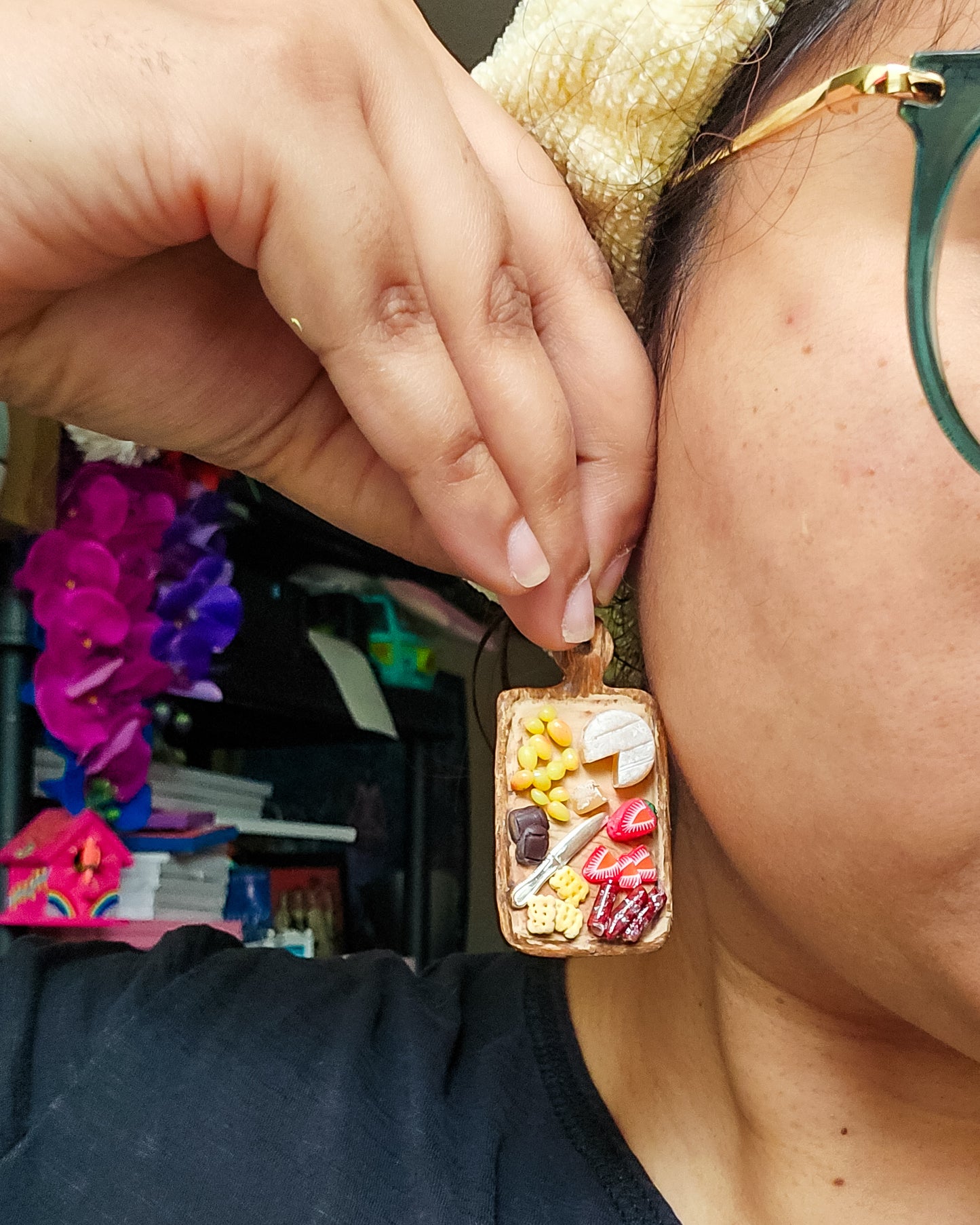 Charcuterie Board Earrings, completely handsculpted