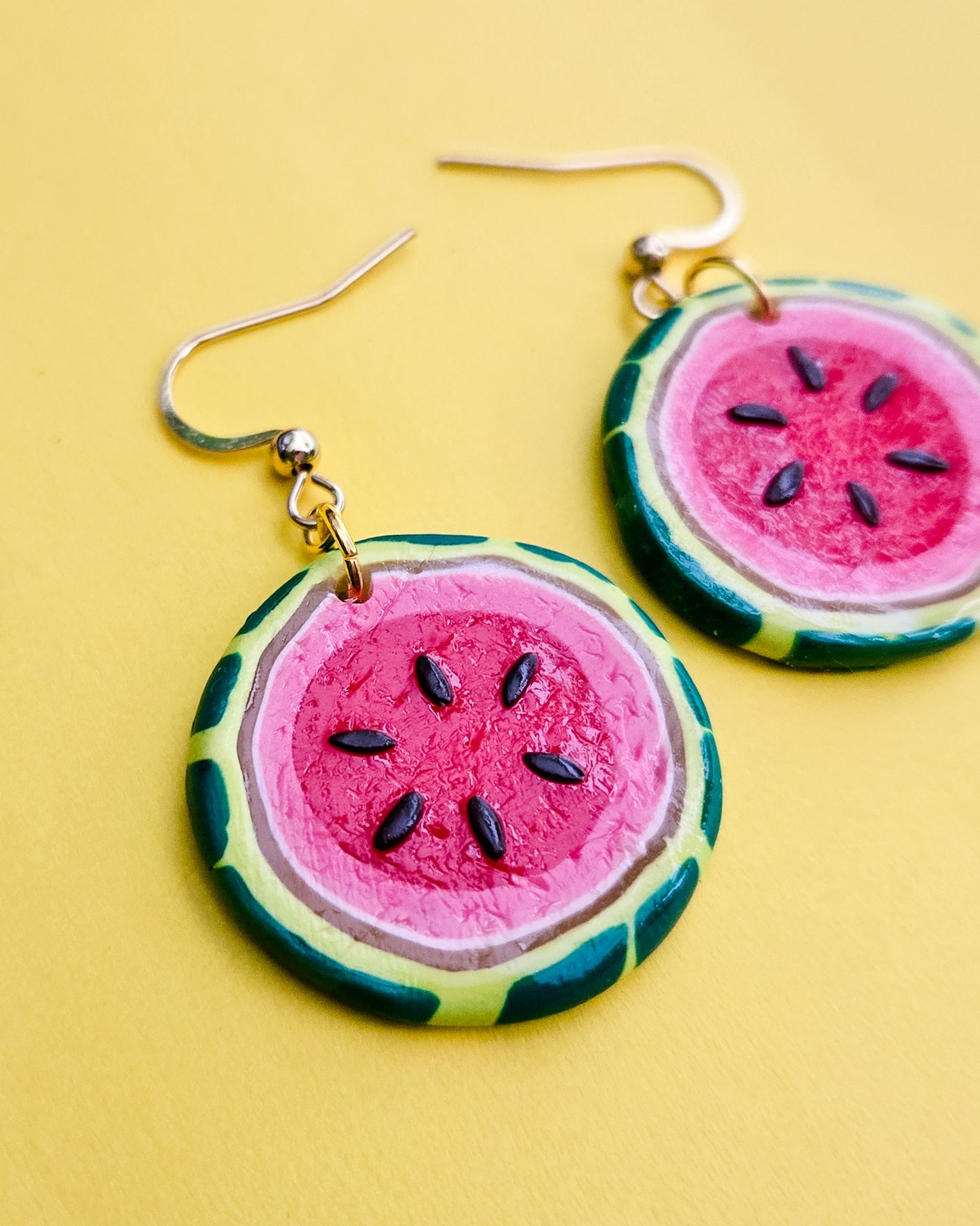 Handsculpted Watermelon Earrings, all clay no paint