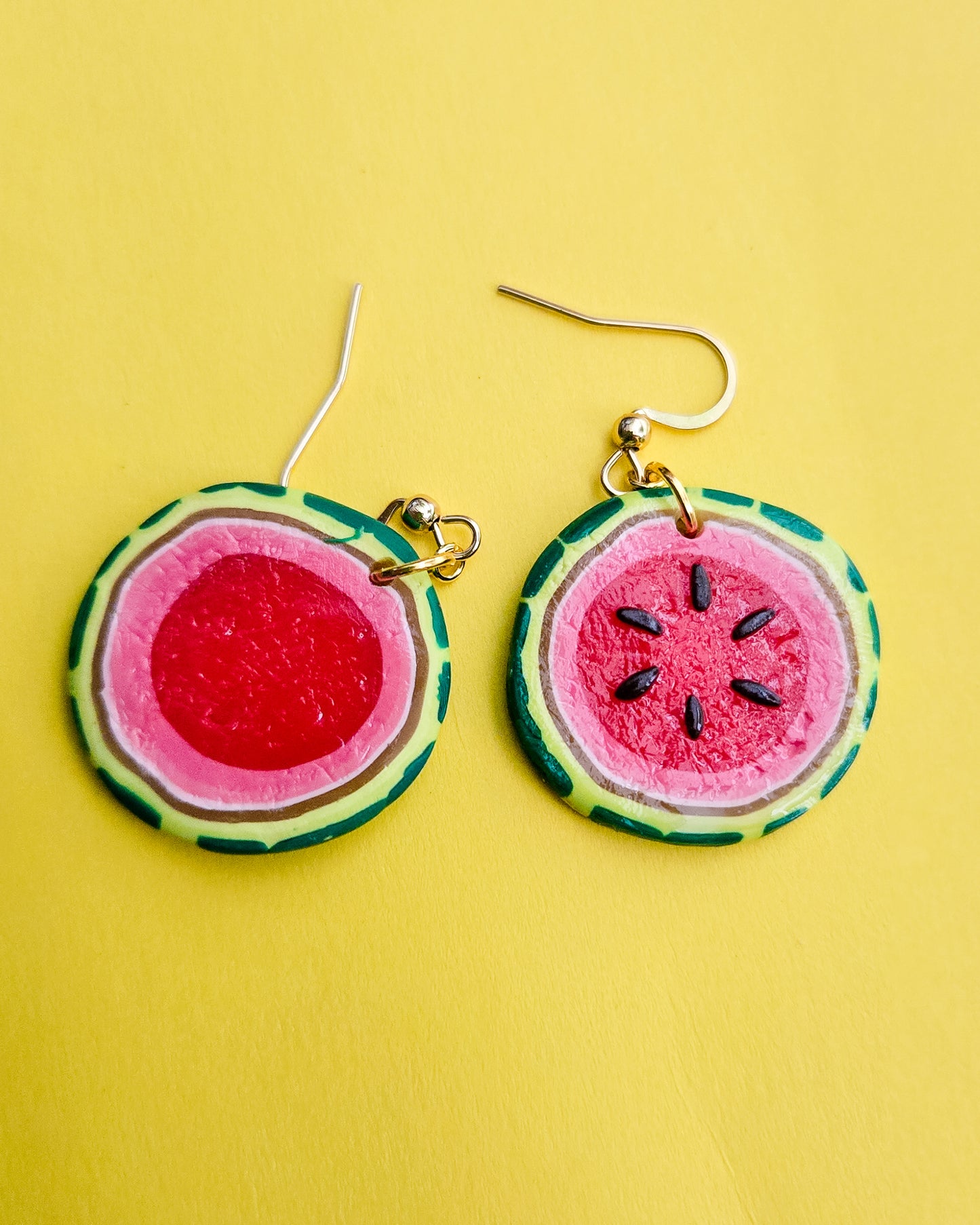 Handsculpted Watermelon Earrings, all clay no paint