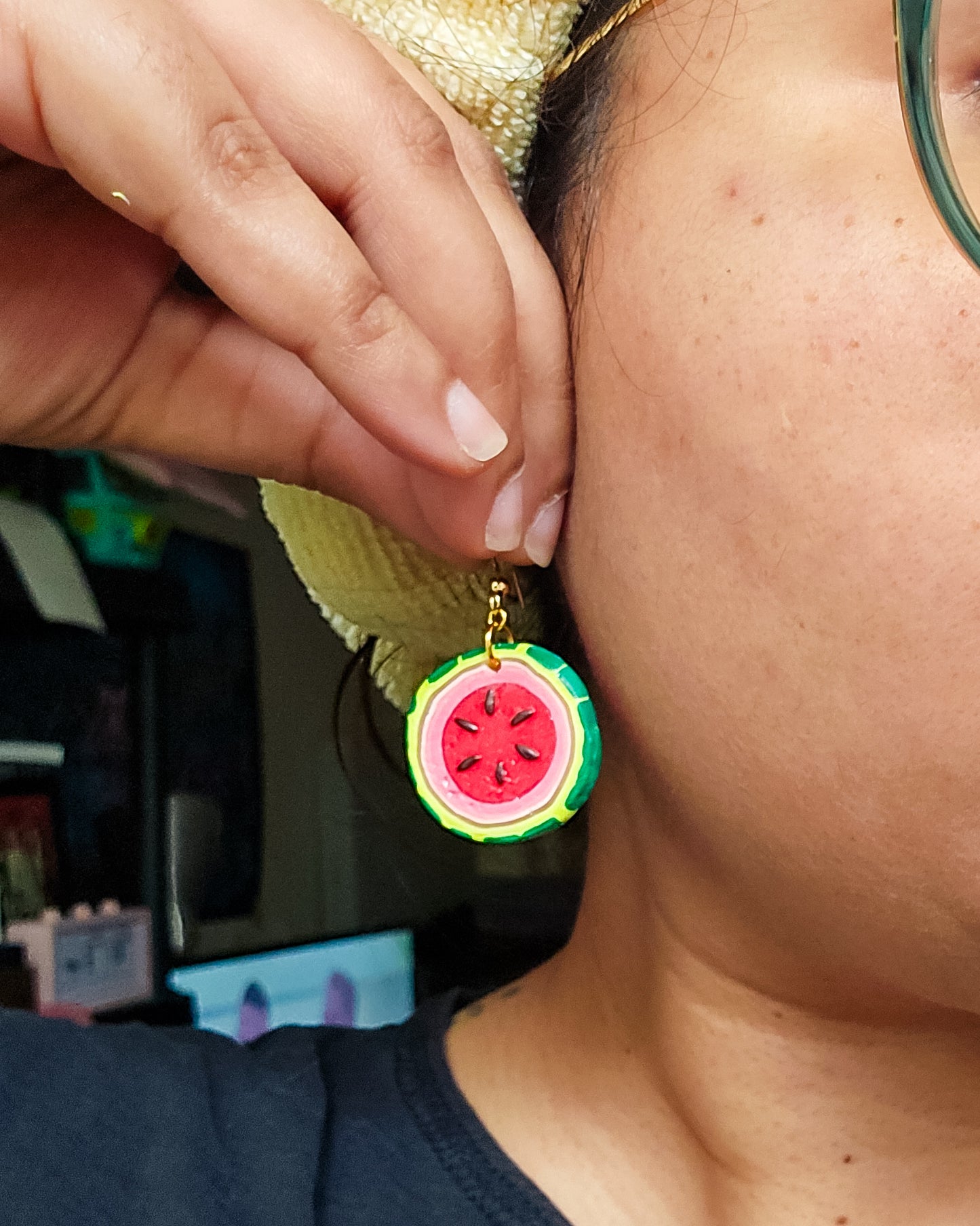 Handsculpted Watermelon Earrings, all clay no paint