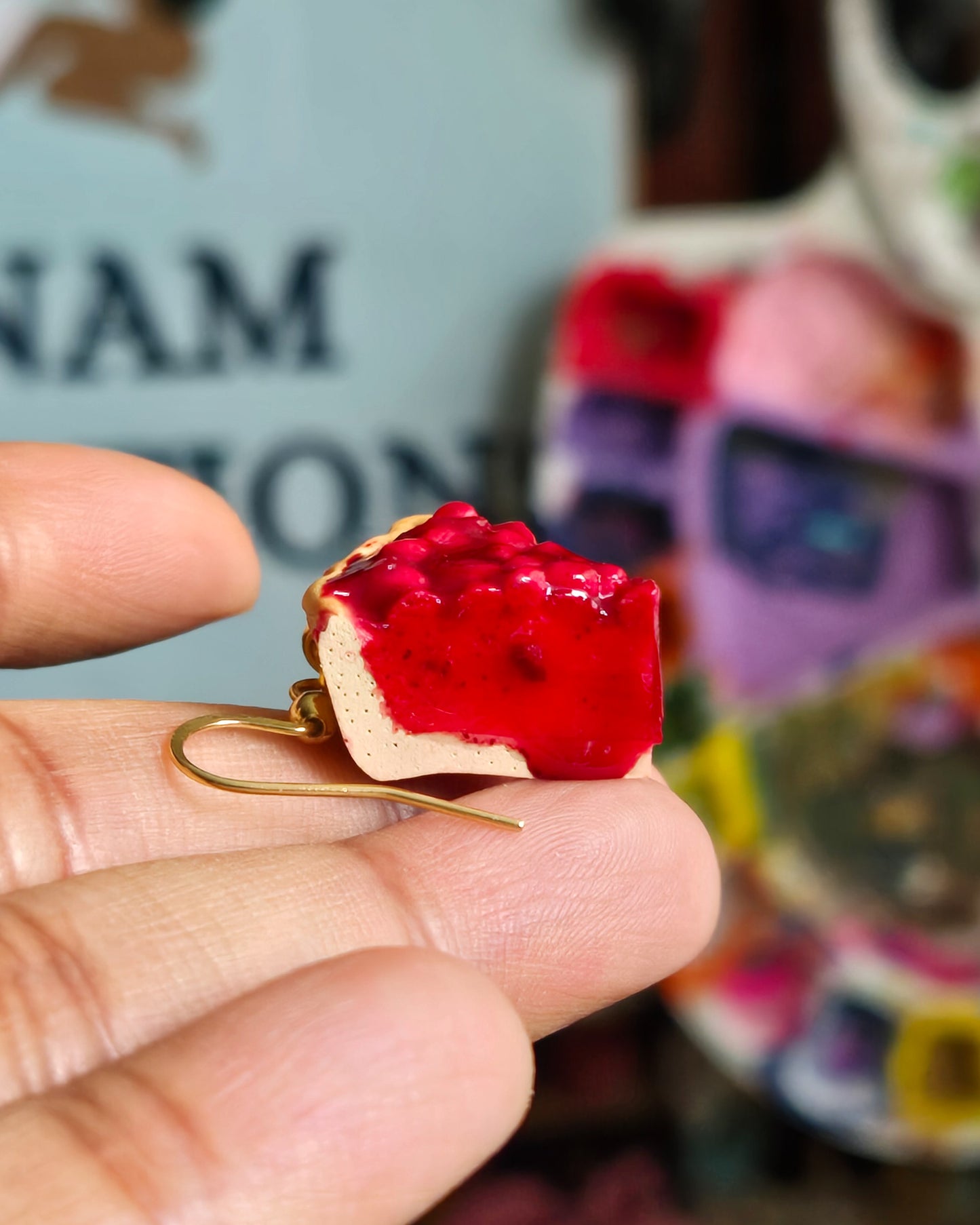 Juicy Cherry Pie Earrings, handsculpted