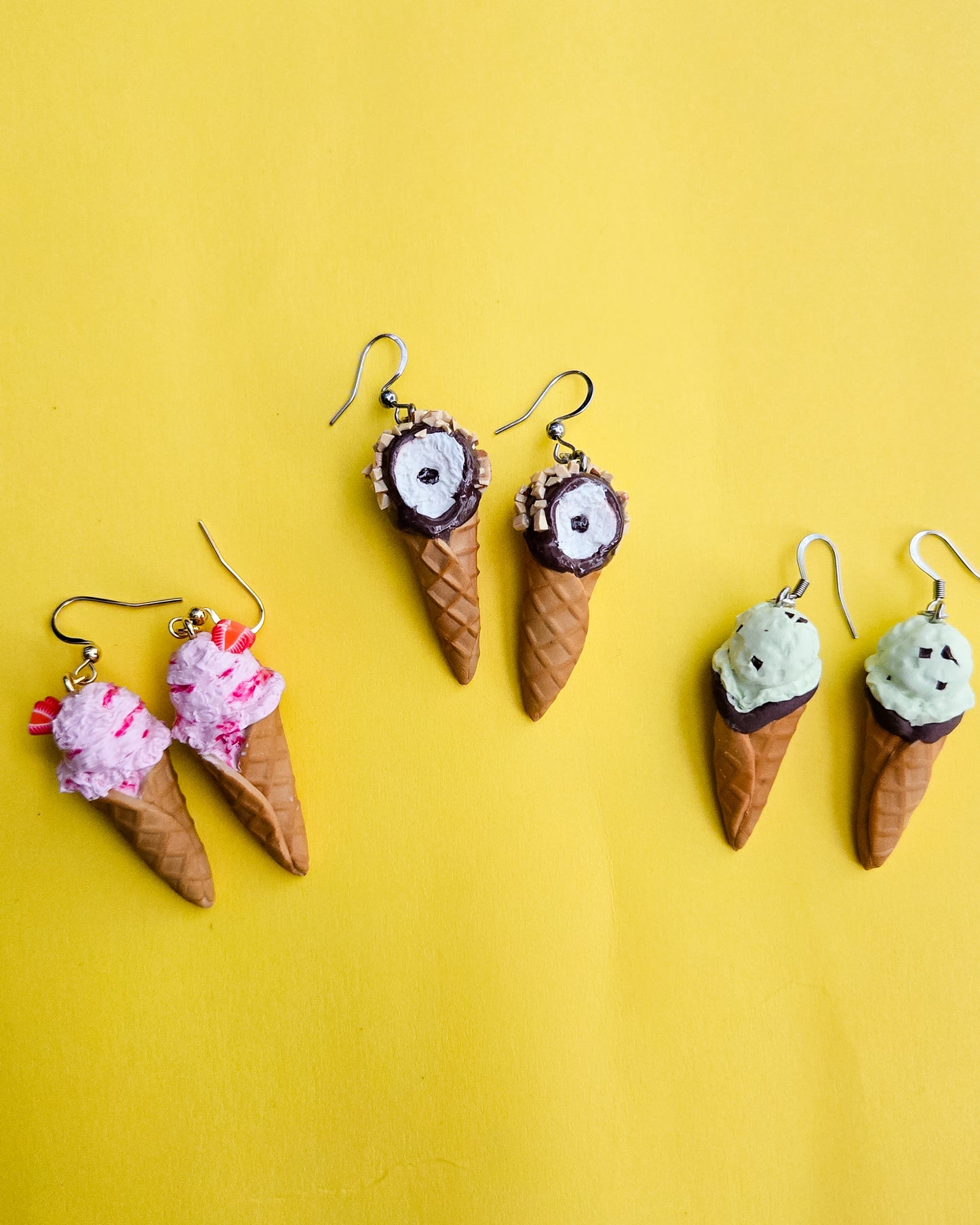 Handsculpted Ice Cream Cone Earrings, THREE FLAVOURS TO CHOOSE FROM