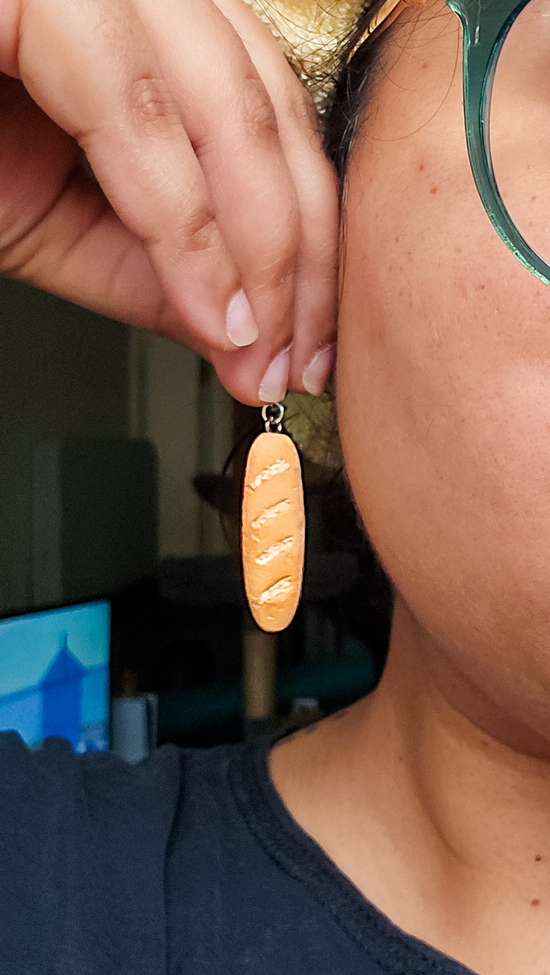Handsculpted Brie and Baguette Earrings, girl dinner