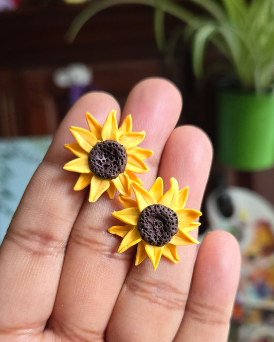 Handsculpted Sunflower Stud Earrings