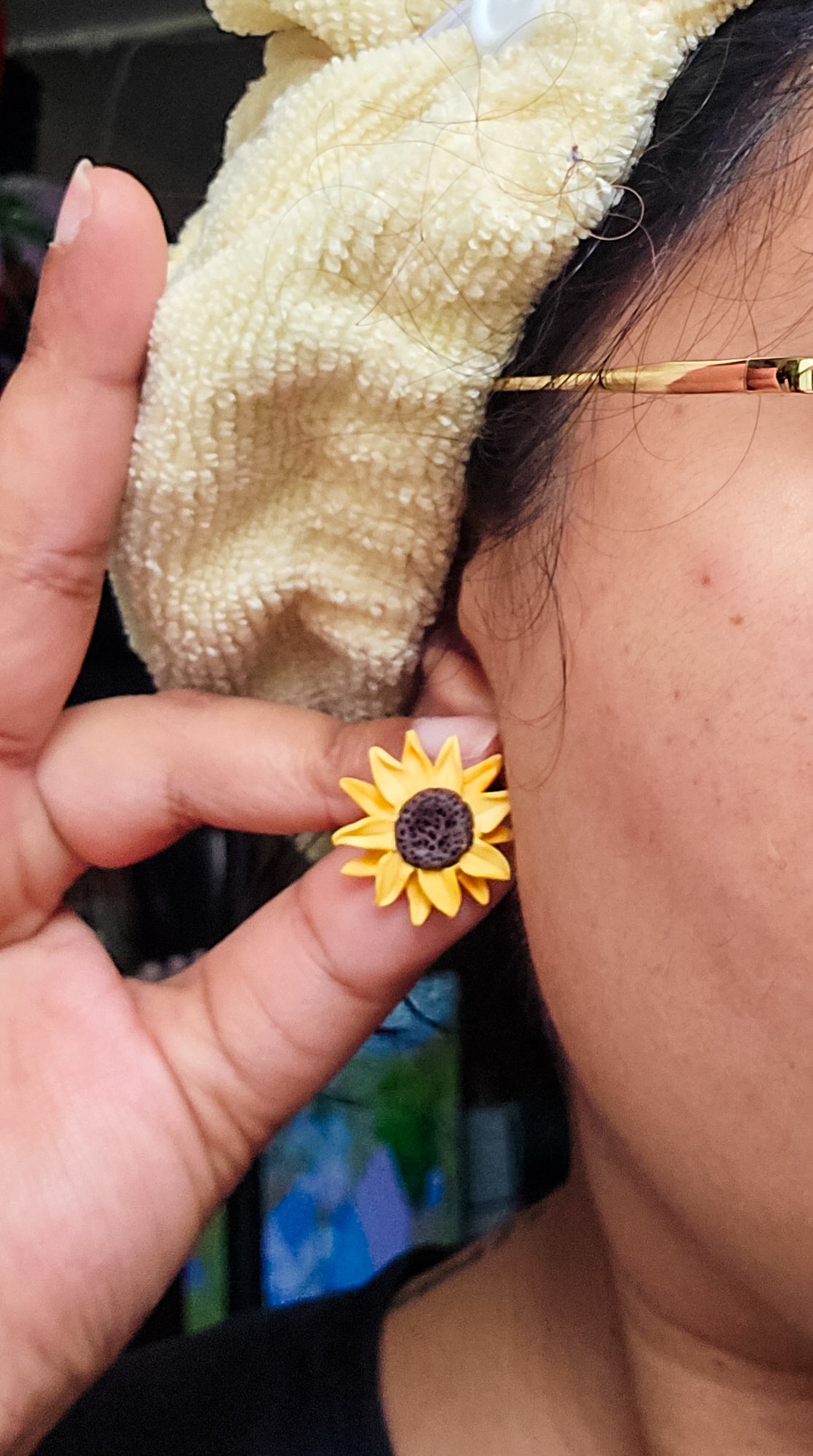 Handsculpted Sunflower Stud Earrings