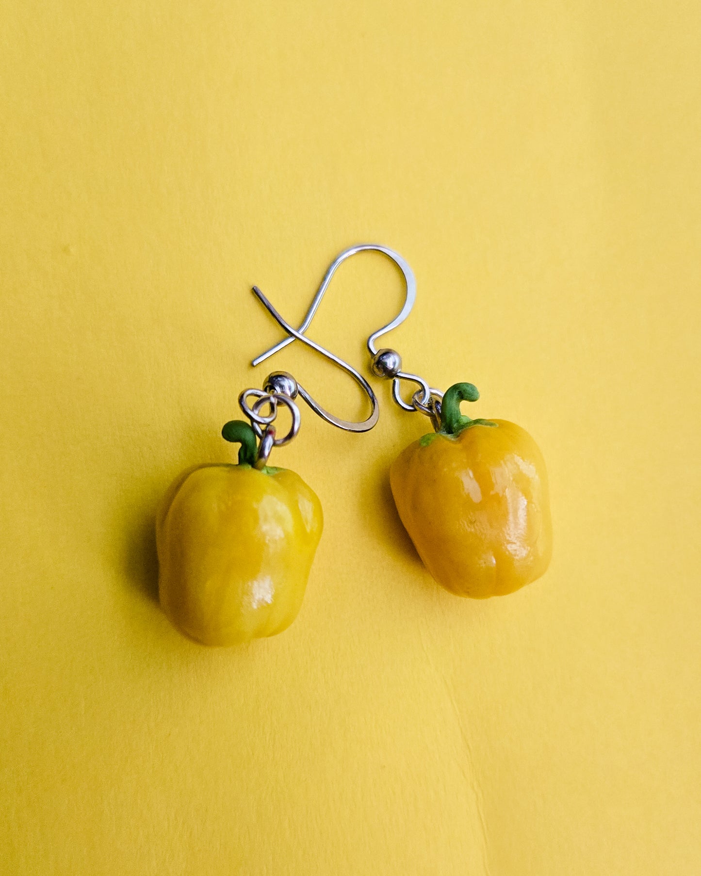 Yellow Bell Pepper Earrings, handsculpted