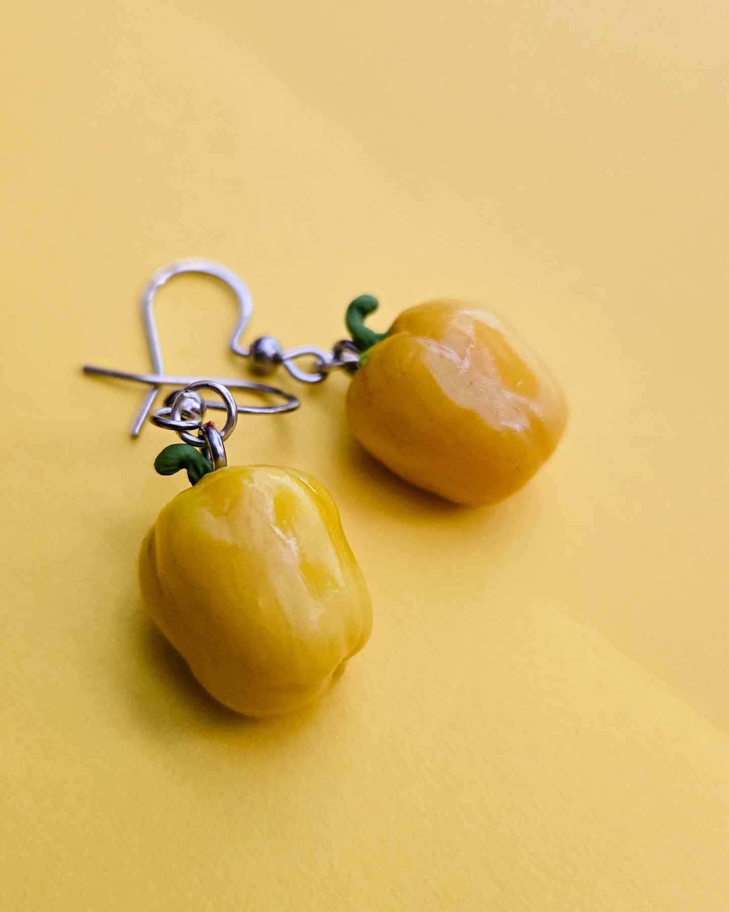 Yellow Bell Pepper Earrings, handsculpted