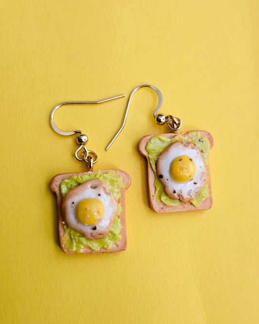 Avocado Toast Earrings, handsculpted