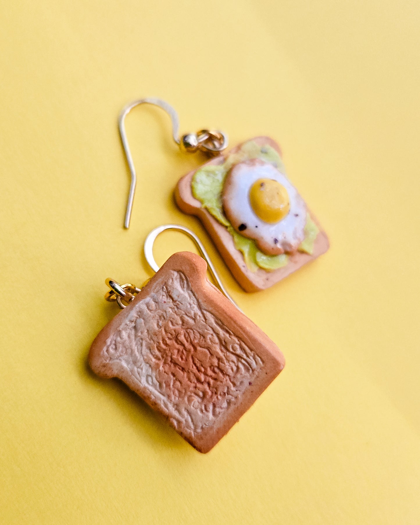 Avocado Toast Earrings, handsculpted
