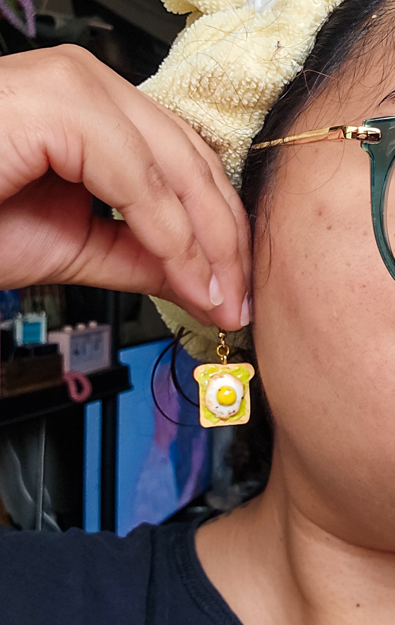 Avocado Toast Earrings, handsculpted