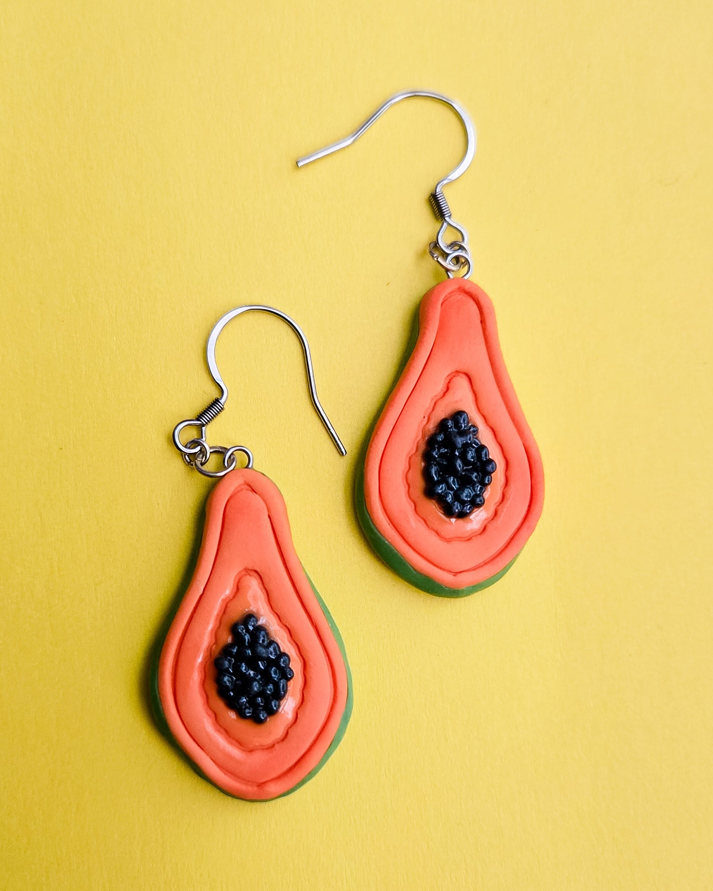 Handsculpted Papaya Earrings, individually hand rolled seeds