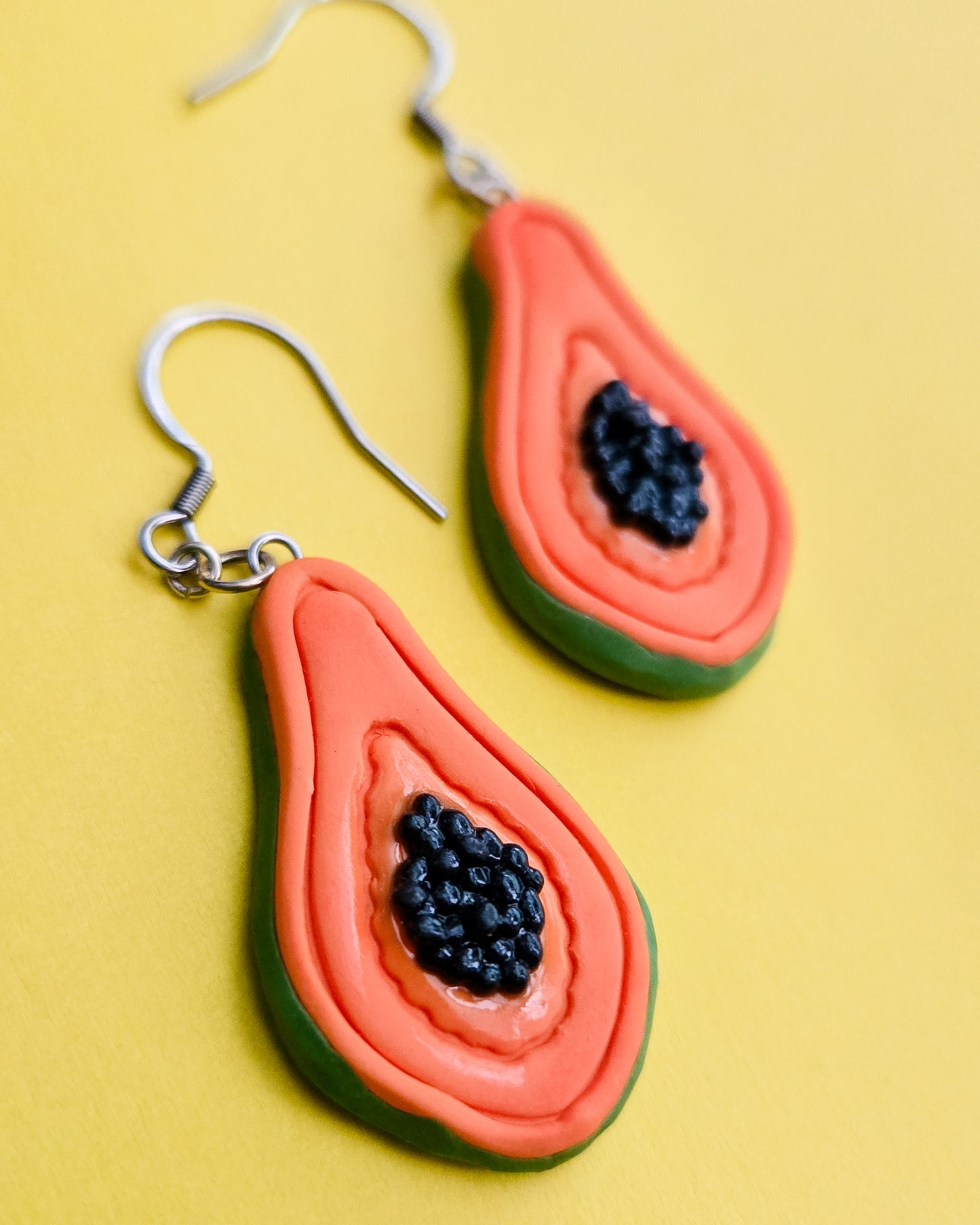 Handsculpted Papaya Earrings, individually hand rolled seeds