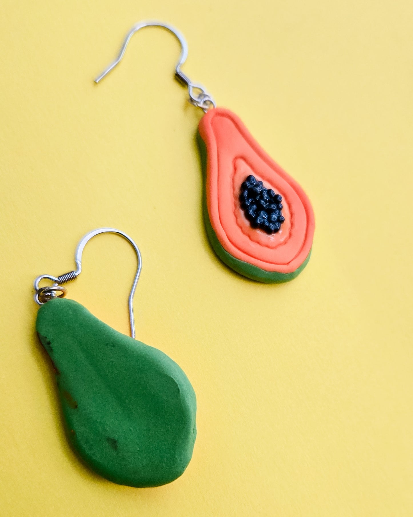 Handsculpted Papaya Earrings, individually hand rolled seeds