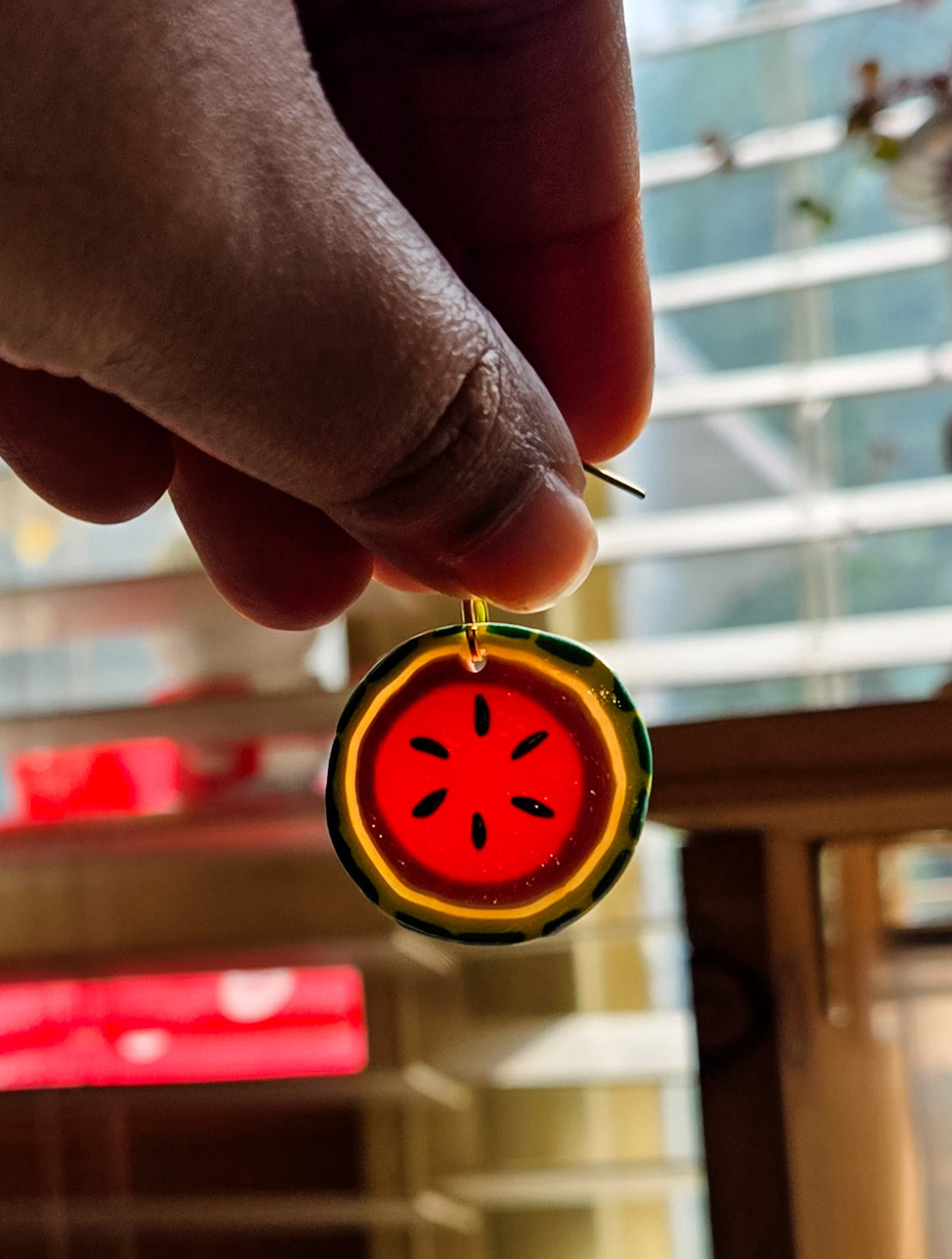 Handsculpted Watermelon Earrings, all clay no paint