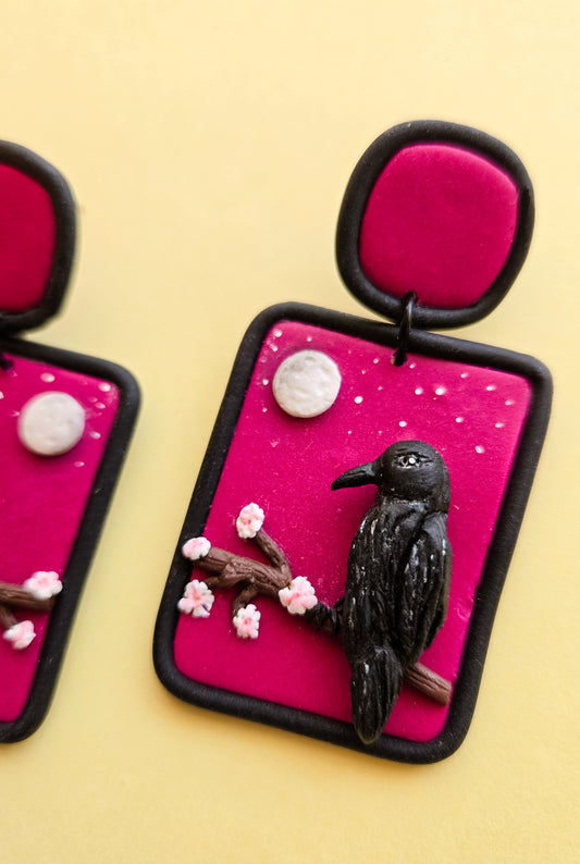 Raven on a Cherry Blossom Tree earrings, Soot from The Secret Garden