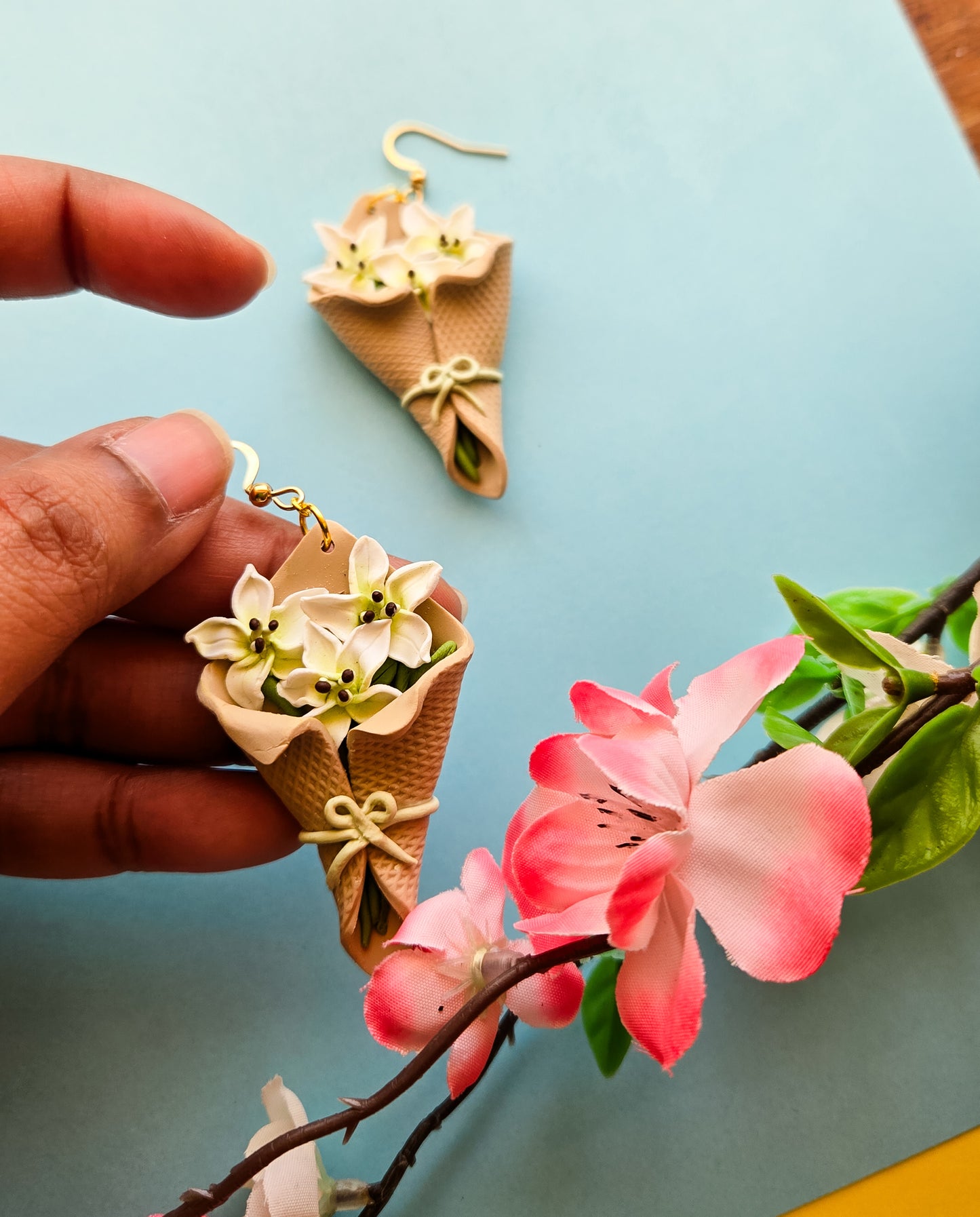 White Lily Bouquet Earrings