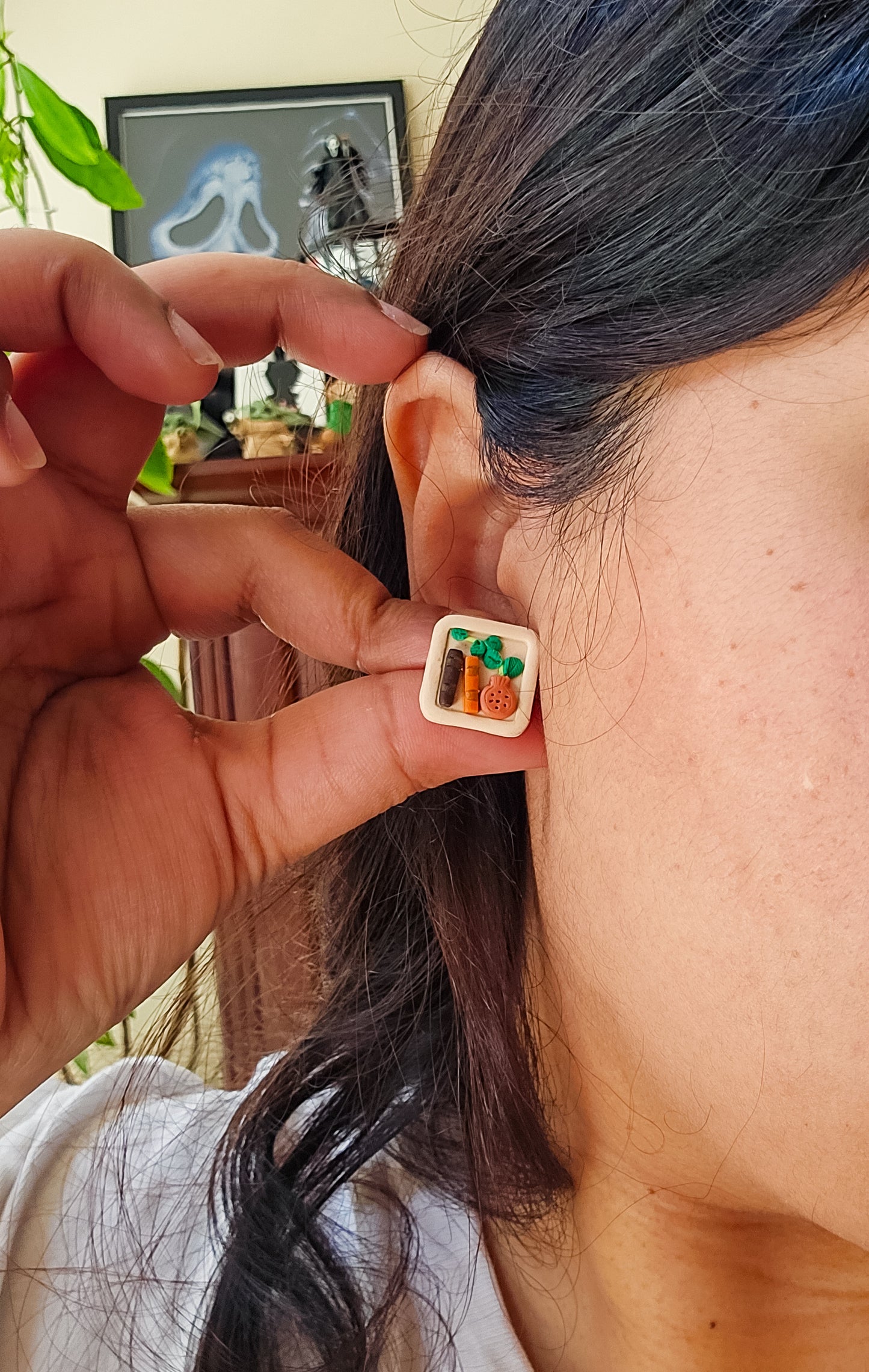 Miniature Plant Bookshelf Stud Earrings