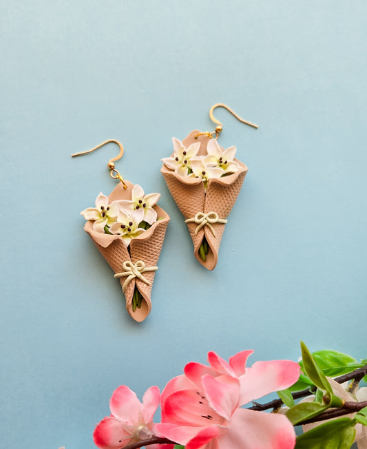 White Lily Bouquet Earrings