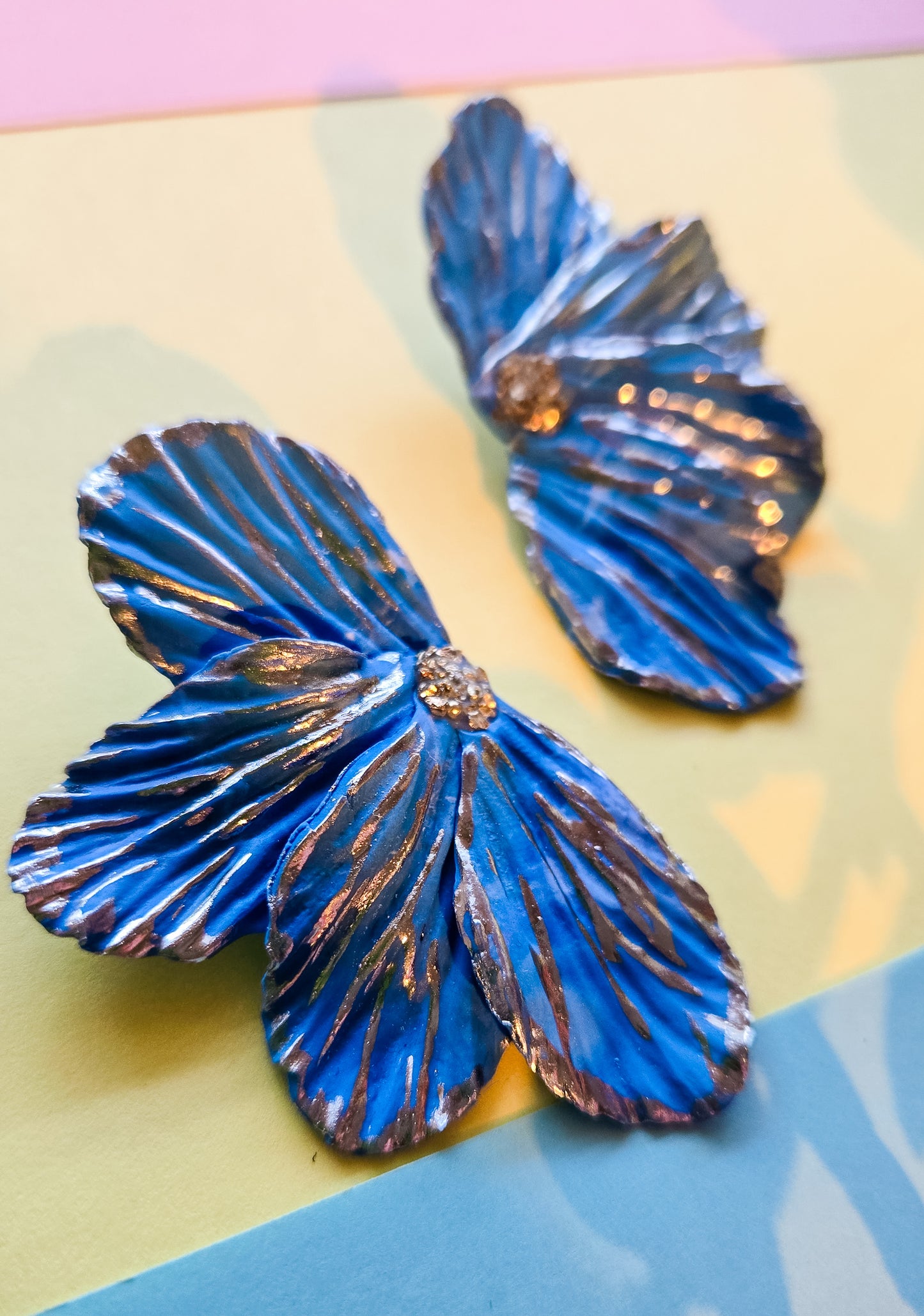 Handsculpted Flower Petal Studs with geode centre
