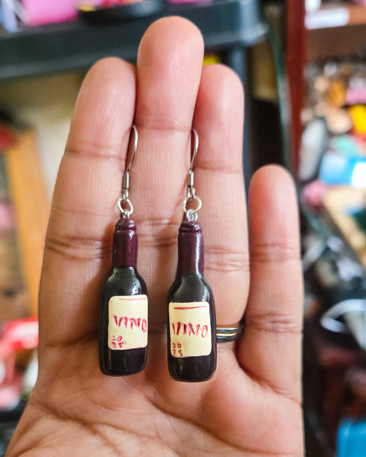 Red Wine Bottle Earrings, handsculpted vino