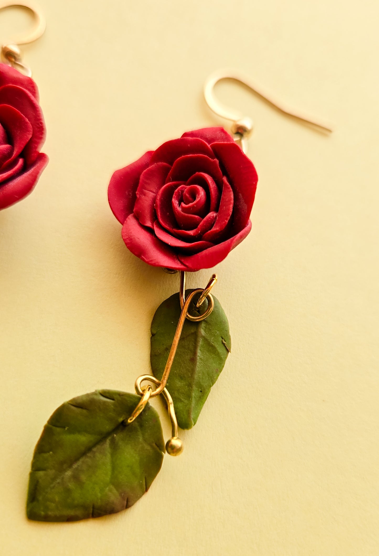 Handsculpted Rose Earrings, two colours available, red and pink