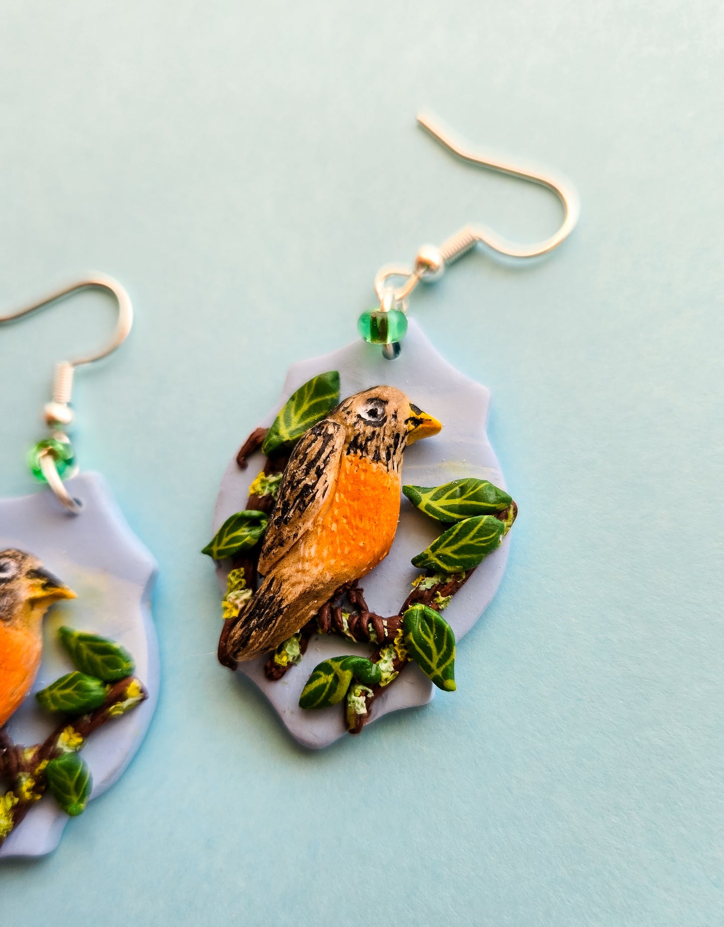 Robin on a Tree Branch Earrings
