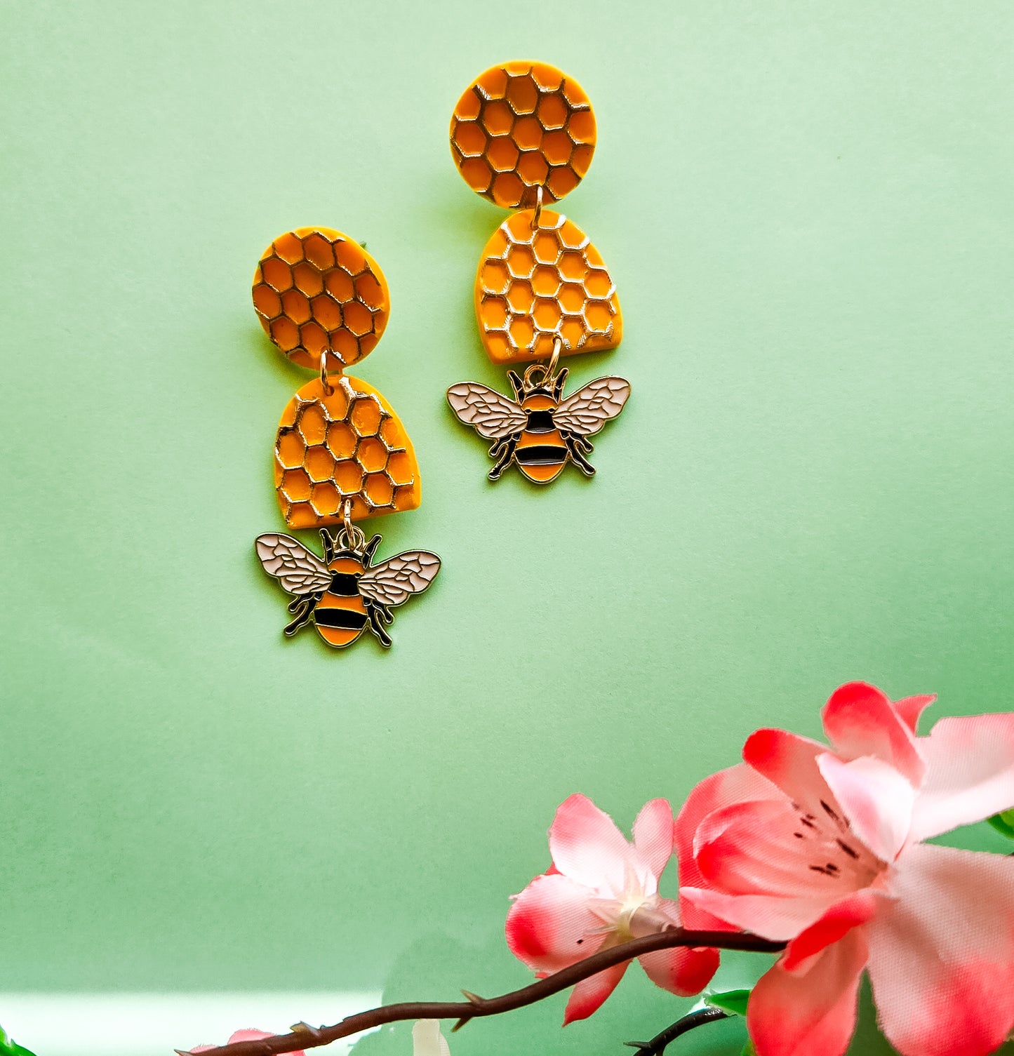 Honeycomb Bee Earrings