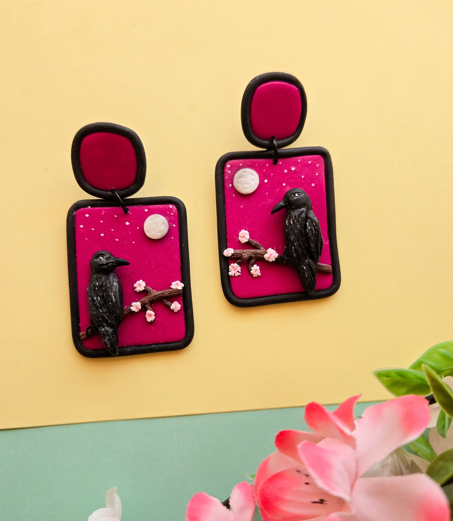 Raven on a Cherry Blossom Tree earrings, Soot from The Secret Garden