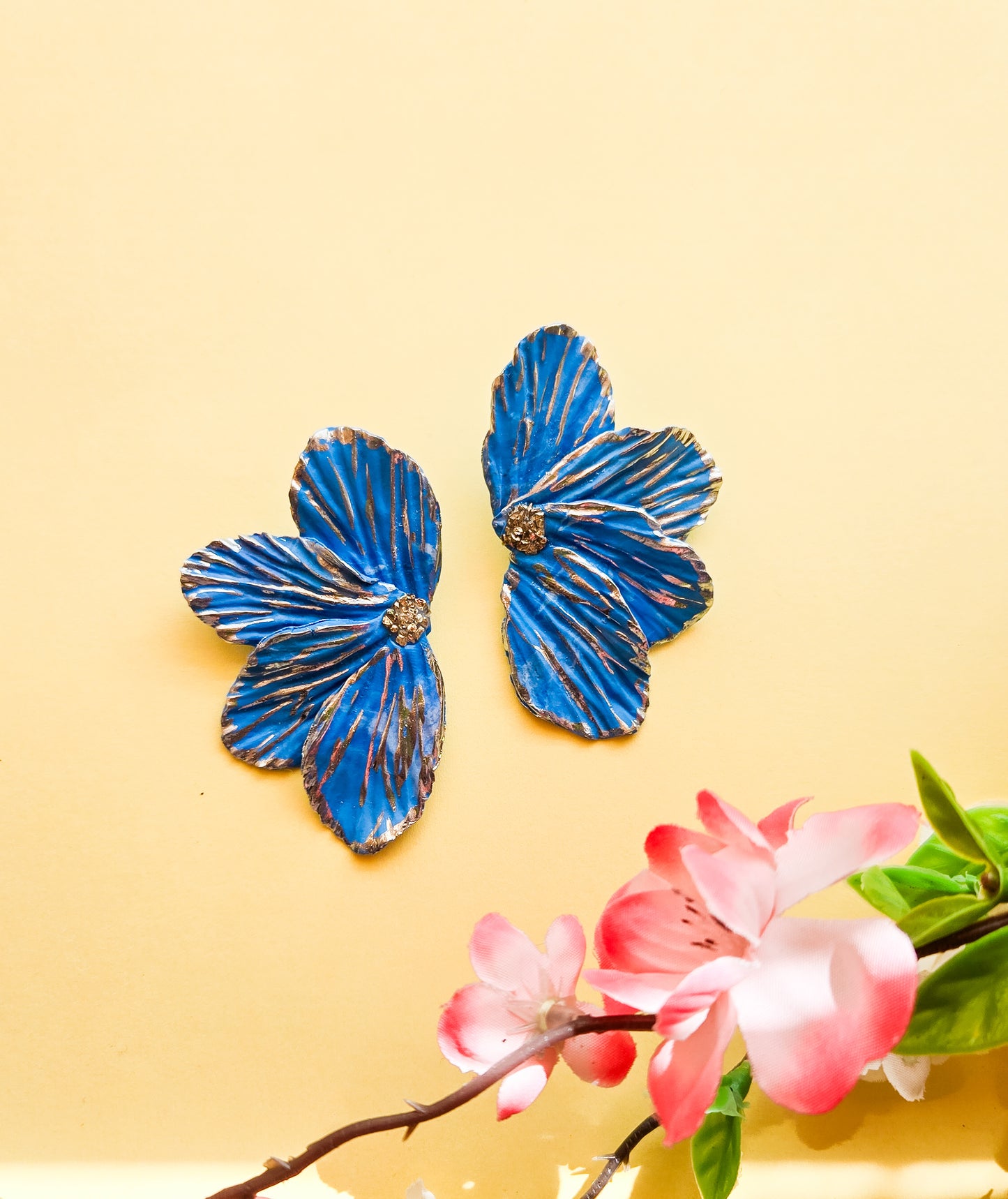 Handsculpted Flower Petal Studs with geode centre