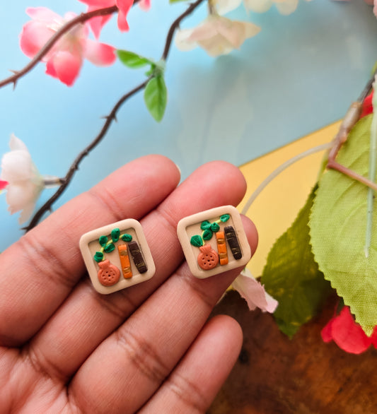 Miniature Plant Bookshelf Stud Earrings