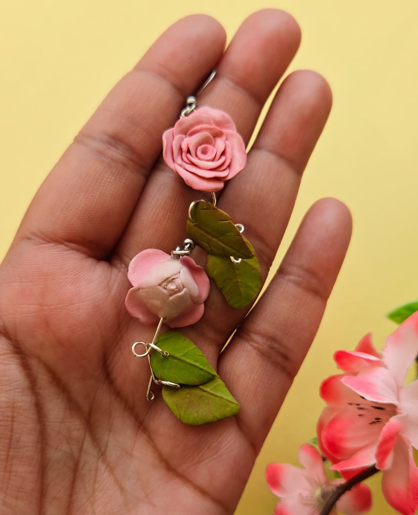 Handsculpted Rose Earrings, two colours available, red and pink